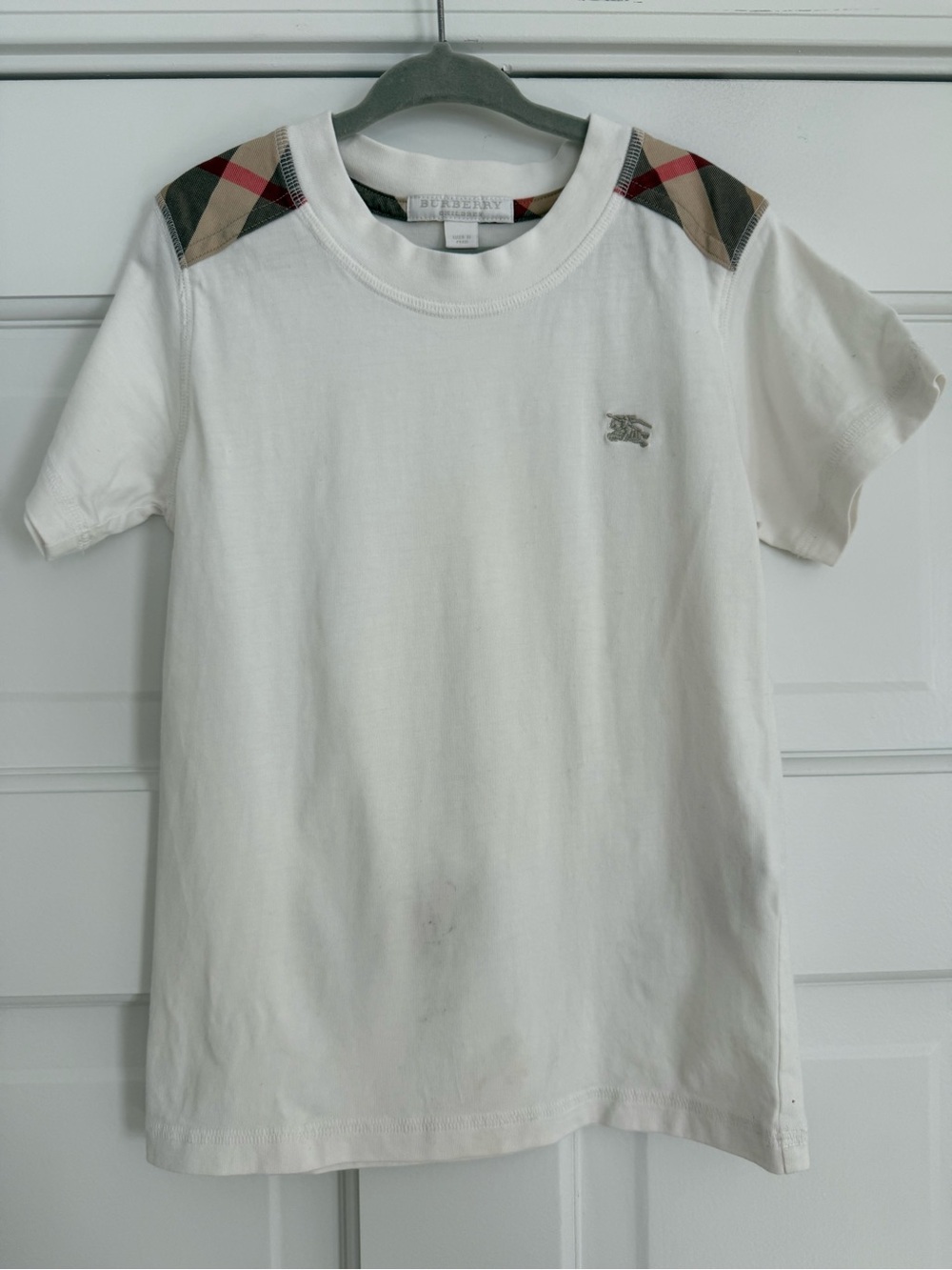 Burberry White Kids Short Sleeve Tee with Classic Check Shoulder Panels 6Y